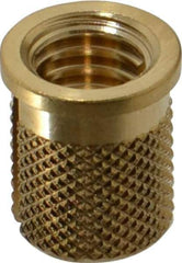 E-Z LOK - 5/16-18 UNC Brass Flanged Press Fit Threaded Insert for Plastic - 9/16" OAL, 0.389" Insert Diam, 0.357" Hole Diam, 3/8" Drill - Eagle Tool & Supply