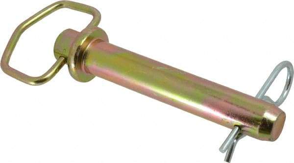 Made in USA - 1" Pin Diam, 5-3/4" Long, Zinc Plated Steel Pull Ring Hitch Pin - 4-3/4" Usable Length - Eagle Tool & Supply