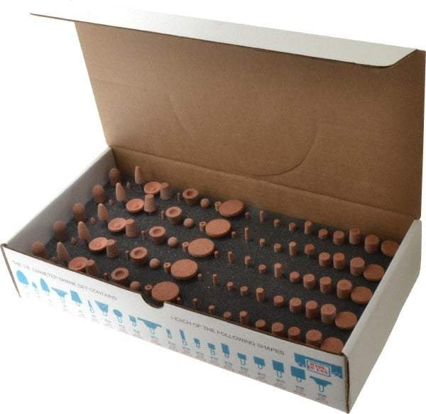 Made in USA - 100 Piece Aluminum Oxide Vitrified Mounted Stone Abrasive Point Set - Includes Shapes B42, B45, B52, B81, B91, B97, B102, B122, B136, W144, W146, W152, W160, W163, W167, W175, W176, W185, W200 & W215 - Eagle Tool & Supply