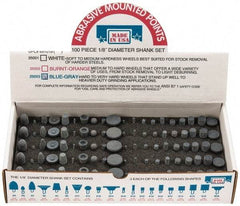 Made in USA - 100 Piece Aluminum Oxide Vitrified Mounted Stone Abrasive Point Set - Includes Shapes B42, B45, B52, B81, B91, B97, B102, B122, B136, W144, W146, W152, W160, W163, W167, W175, W176, W185, W200 & W215 - Eagle Tool & Supply