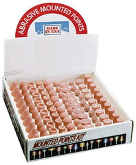Made in USA - 100 Piece Aluminum Oxide Vitrified Mounted Stone Abrasive Point Set - Includes Shapes A4, A12, A14, A21, A32, A37, A39, A40, W206 & W218 - Eagle Tool & Supply