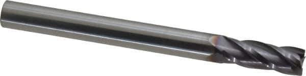 Niagara Cutter - 3/8", 1" LOC, 3/8" Shank Diam, 4" OAL, 4 Flute, Solid Carbide Square End Mill - Single End, TiAlN Finish, Spiral Flute, 30° Helix, Centercutting, Right Hand Cut, Right Hand Flute, Series C430 - Eagle Tool & Supply