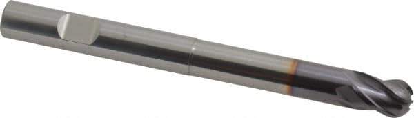 Niagara Cutter - 3/8" Diam, 1/2" LOC, 4 Flute Solid Carbide Ball End Mill - TiAlN Finish, Single End, 4" OAL, 3/8" Shank Diam, Spiral Flute - Eagle Tool & Supply