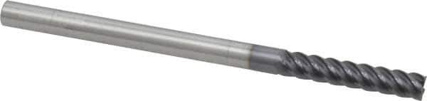 Niagara Cutter - 1/4", 1-1/4" LOC, 1/4" Shank Diam, 4" OAL, 5 Flute, Solid Carbide Square End Mill - Single End, TiAlN Finish, Spiral Flute, 45° Helix, Centercutting, Right Hand Cut, Right Hand Flute, Series S545 - Eagle Tool & Supply