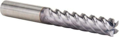 Niagara Cutter - 3/4", 3-1/4" LOC, 3/4" Shank Diam, 6" OAL, 5 Flute, Solid Carbide Square End Mill - Single End, TiAlN Finish, Spiral Flute, 45° Helix, Centercutting, Right Hand Cut, Right Hand Flute, Series S545 - Eagle Tool & Supply