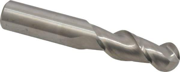 Niagara Cutter - 1/2" Diam, 1-1/4" LOC, 2 Flute Solid Carbide Ball End Mill - Uncoated, Single End, 3" OAL, 1/2" Shank Diam, Spiral Flute - Eagle Tool & Supply