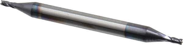 Niagara Cutter - 3/64", 3/32" LOC, 1/8" Shank Diam, 1-1/2" OAL, 4 Flute, Solid Carbide Square End Mill - Double End, TiAlN Finish, Spiral Flute, 30° Helix, Centercutting, Right Hand Cut, Right Hand Flute, Series CSD430 - Eagle Tool & Supply