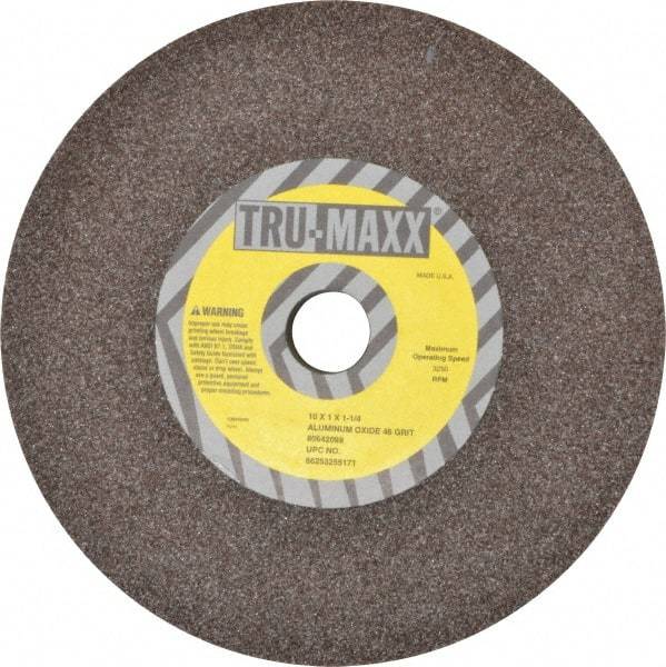 Tru-Maxx - 46 Grit Aluminum Oxide Bench & Pedestal Grinding Wheel - 10" Diam x 1-1/4" Hole x 1" Thick, 3250 Max RPM, P Hardness, Coarse Grade , Vitrified Bond - Eagle Tool & Supply