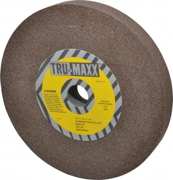 Tru-Maxx - 60 Grit Aluminum Oxide Bench & Pedestal Grinding Wheel - 10" Diam x 1-1/4" Hole x 1-1/4" Thick, 3250 Max RPM, P Hardness, Medium Grade , Vitrified Bond - Eagle Tool & Supply