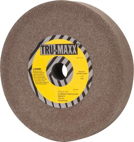 Tru-Maxx - 80 Grit Aluminum Oxide Bench & Pedestal Grinding Wheel - 12" Diam x 1-1/2" Hole x 2" Thick, 2705 Max RPM, P Hardness, Medium Grade , Vitrified Bond - Eagle Tool & Supply