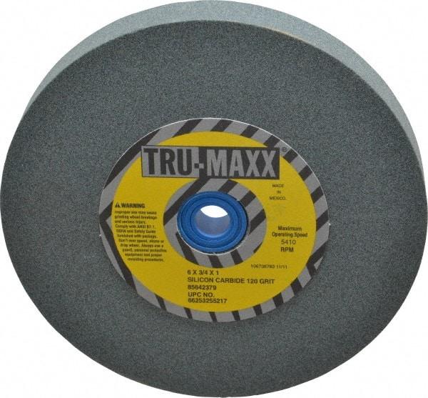 Tru-Maxx - 120 Grit Silicon Carbide Bench & Pedestal Grinding Wheel - 6" Diam x 1" Hole x 3/4" Thick, 5410 Max RPM, K Hardness, Fine Grade , Vitrified Bond - Eagle Tool & Supply