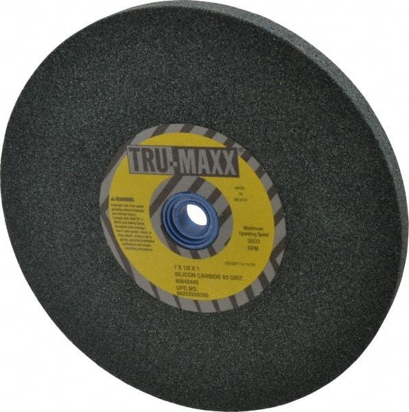 Tru-Maxx - 60 Grit Silicon Carbide Bench & Pedestal Grinding Wheel - 7" Diam x 1" Hole x 1/2" Thick, 3600 Max RPM, K Hardness, Medium Grade , Vitrified Bond - Eagle Tool & Supply