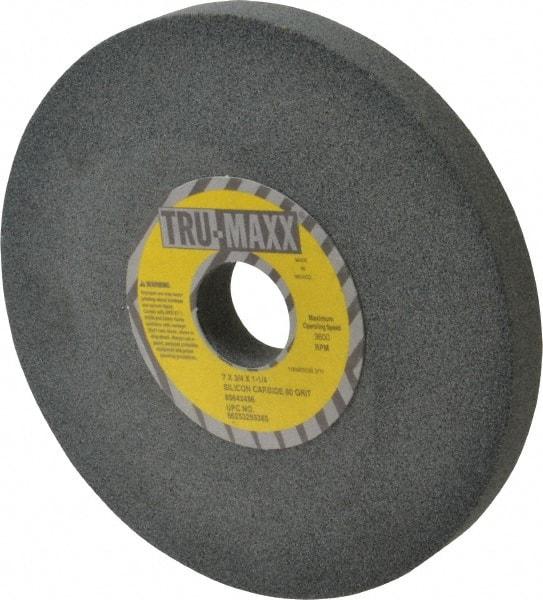 Tru-Maxx - 80 Grit Silicon Carbide Bench & Pedestal Grinding Wheel - 7" Diam x 1-1/4" Hole x 3/4" Thick, 3600 Max RPM, K Hardness, Medium Grade , Vitrified Bond - Eagle Tool & Supply