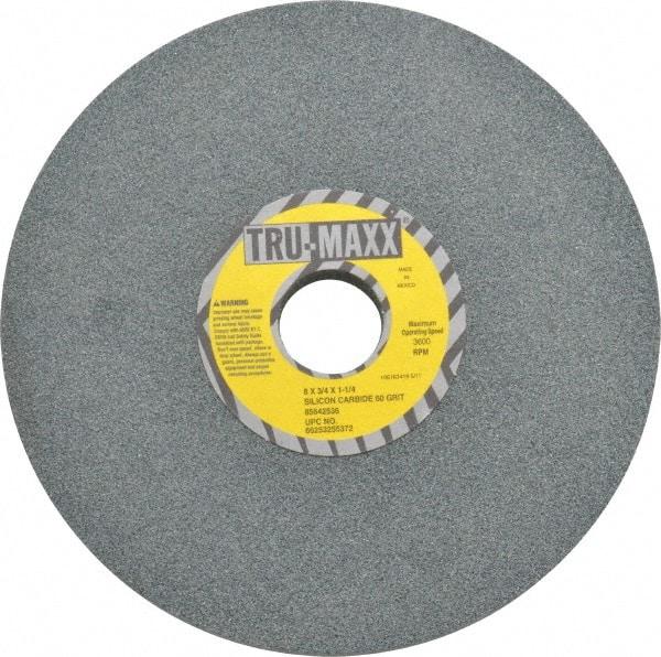 Tru-Maxx - 60 Grit Silicon Carbide Bench & Pedestal Grinding Wheel - 8" Diam x 1-1/4" Hole x 3/4" Thick, 3600 Max RPM, K Hardness, Medium Grade , Vitrified Bond - Eagle Tool & Supply