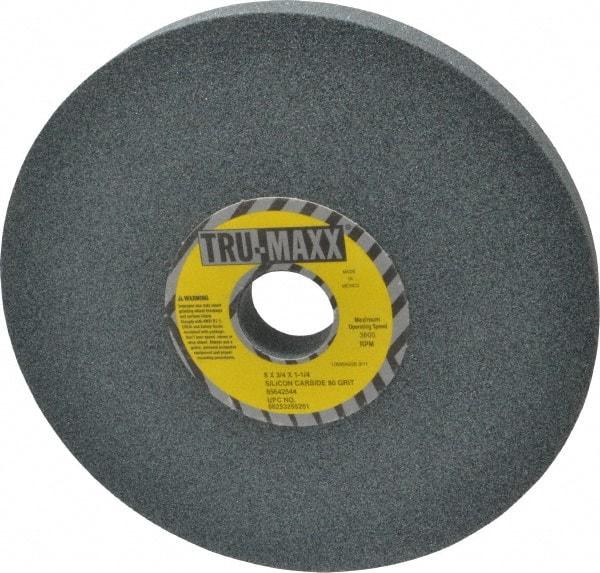 Tru-Maxx - 80 Grit Silicon Carbide Bench & Pedestal Grinding Wheel - 8" Diam x 1-1/4" Hole x 3/4" Thick, 3600 Max RPM, K Hardness, Medium Grade , Vitrified Bond - Eagle Tool & Supply