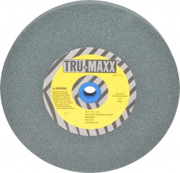 Tru-Maxx - 80 Grit Silicon Carbide Bench & Pedestal Grinding Wheel - 10" Diam x 1-1/4" Hole x 1" Thick, 3250 Max RPM, K Hardness, Medium Grade , Vitrified Bond - Eagle Tool & Supply