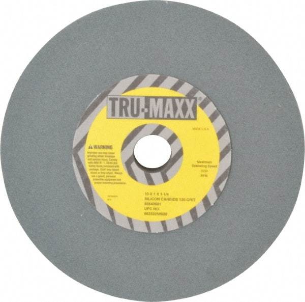 Tru-Maxx - 120 Grit Silicon Carbide Bench & Pedestal Grinding Wheel - 10" Diam x 1-1/4" Hole x 1" Thick, 3250 Max RPM, K Hardness, Fine Grade , Vitrified Bond - Eagle Tool & Supply