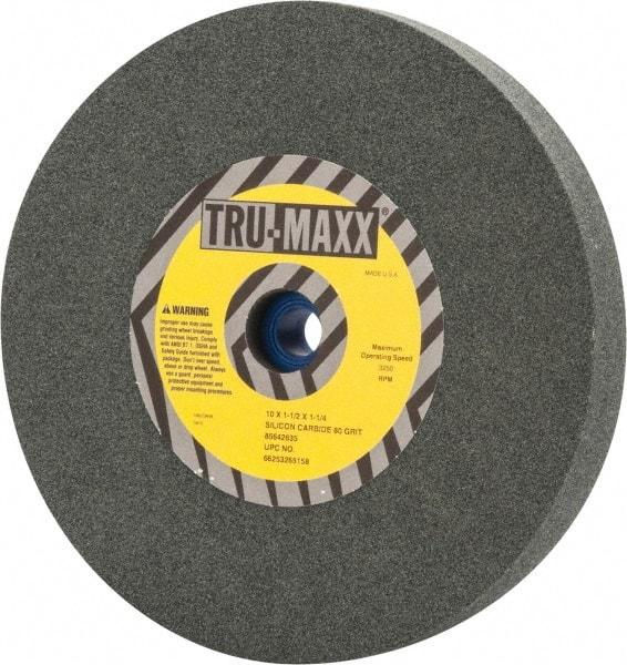 Tru-Maxx - 80 Grit Silicon Carbide Bench & Pedestal Grinding Wheel - 10" Diam x 1-1/4" Hole x 1-1/2" Thick, 3250 Max RPM, K Hardness, Medium Grade , Vitrified Bond - Eagle Tool & Supply