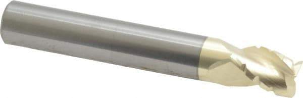 Accupro - 3/8" Diam, 1/2" LOC, 3 Flute Solid Carbide Roughing & Finishing Square End Mill - ZrN Finish, 2-1/2" OAL, 3/8" Shank Diam, Straight Shank, 37° Helix, Centercutting, Stub Length - Eagle Tool & Supply