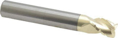 Accupro - 3/8" Diam, 1/2" LOC, 3 Flute Solid Carbide Roughing & Finishing Square End Mill - ZrN Finish, 2-1/2" OAL, 3/8" Shank Diam, Straight Shank, 37° Helix, Centercutting, Stub Length - Eagle Tool & Supply