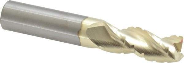 Accupro - 1/2" Diam, 1-1/4" LOC, 3 Flute Solid Carbide Roughing & Finishing Square End Mill - ZrN Finish, 3" OAL, 1/2" Shank Diam, Straight Shank, 37° Helix, Centercutting - Eagle Tool & Supply