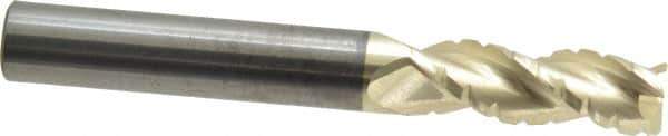 Accupro - 1/2" Diam, 1-1/2" LOC, 3 Flute Solid Carbide Roughing & Finishing Square End Mill - ZrN Finish, 4" OAL, 1/2" Shank Diam, Straight Shank, 37° Helix, Centercutting - Eagle Tool & Supply