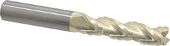 Accupro - 1/2" Diam, 2" LOC, 3 Flute Solid Carbide Roughing & Finishing Square End Mill - ZrN Finish, 4" OAL, 1/2" Shank Diam, Straight Shank, 37° Helix, Centercutting, Extra Long Length - Eagle Tool & Supply