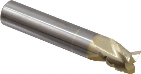 Accupro - 5/8" Diam, 3/4" LOC, 3 Flute Solid Carbide Roughing & Finishing Square End Mill - ZrN Finish, 3-1/2" OAL, 5/8" Shank Diam, Straight Shank, 37° Helix, Centercutting, Stub Length - Eagle Tool & Supply
