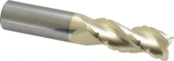 Accupro - 5/8" Diam, 1-5/8" LOC, 3 Flute Solid Carbide Roughing & Finishing Square End Mill - ZrN Finish, 3-1/2" OAL, 5/8" Shank Diam, Straight Shank, 37° Helix, Centercutting - Eagle Tool & Supply