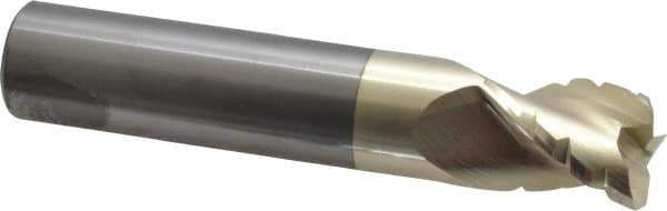 Accupro - 3/4" Diam, 1" LOC, 3 Flute Solid Carbide Roughing & Finishing Square End Mill - ZrN Finish, 4" OAL, 3/4" Shank Diam, Straight Shank, 37° Helix, Centercutting, Stub Length - Eagle Tool & Supply