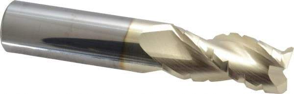 Accupro - 3/4" Diam, 1-5/8" LOC, 3 Flute Solid Carbide Roughing & Finishing Square End Mill - ZrN Finish, 4" OAL, 3/4" Shank Diam, Straight Shank, 37° Helix, Centercutting - Eagle Tool & Supply