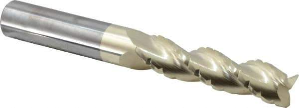 Accupro - 3/4" Diam, 3" LOC, 3 Flute Solid Carbide Roughing & Finishing Square End Mill - ZrN Finish, 6" OAL, 3/4" Shank Diam, Straight Shank, 37° Helix, Centercutting, Extra Long Length - Eagle Tool & Supply