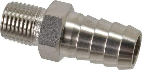 Ham-Let - 1/2 x 1/4" Grade 316 Stainless Steel Pipe Hose Connector - Barb x MNPT End Connections, 7,500 psi - Eagle Tool & Supply