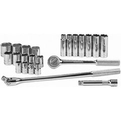 SK - 1/2" Drive Standard Deep Socket Set - 7/16 to 1-1/4", Inch Measurement Standard - Eagle Tool & Supply