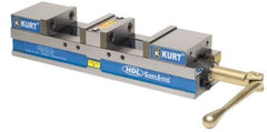 Kurt - 4" Jaw Width, 2-63/64" Jaw Opening Capacity, Horizontal Stationary Machine Vise - Manual Operation, 5,870 Lb Capacity, 1 Station, 17.7" Long x 3.775" High x 1-13/32" Deep, 35.56mm Jaw Height - Eagle Tool & Supply