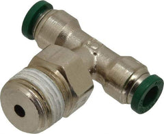 Parker - 1/4" Outside Diam, 3/8 NPTF, Nickel Plated Brass Push-to-Connect Tube Male Swivel Branch Tee - 300 Max psi, Tube to Male NPT Connection, Buna-N O-Ring - Eagle Tool & Supply
