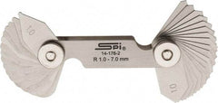 SPI - 34 Piece, 1 to 7 mm Radius, Stainless Steel Radius Gage Set - Style B, 0.25 mm Graduation - Eagle Tool & Supply
