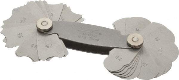 SPI - 32 Piece, 7.5 to 15 mm Radius, Stainless Steel Radius Gage Set - Style B, 0.5 mm Graduation - Eagle Tool & Supply