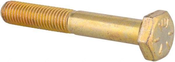 Made in USA - 1/4-28 UNF, 1-3/4" Length Under Head Hex Head Cap Screw - Partially Threaded, Grade 8 Alloy Steel, Zinc Yellow Dichromate Finish, 1/2" Hex - Eagle Tool & Supply