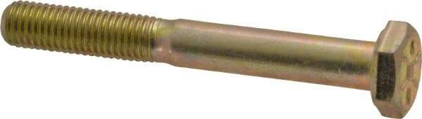 Made in USA - 1/4-28 UNF, 2" Length Under Head Hex Head Cap Screw - Partially Threaded, Grade 8 Alloy Steel, Zinc Yellow Dichromate Finish, 1/2" Hex - Eagle Tool & Supply