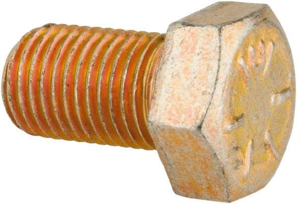 Made in USA - 3/8-24 UNF, 5/8" Length Under Head Hex Head Cap Screw - Fully Threaded, Grade 8 Alloy Steel, Zinc Yellow Dichromate Finish, 9/16" Hex - Eagle Tool & Supply