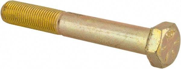 Made in USA - 3/8-24 UNF, 2-3/4" Length Under Head Hex Head Cap Screw - Partially Threaded, Grade 8 Alloy Steel, Zinc Yellow Dichromate Finish, 9/16" Hex - Eagle Tool & Supply