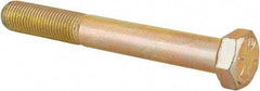 Made in USA - 3/8-24 UNF, 3" Length Under Head Hex Head Cap Screw - Partially Threaded, Grade 8 Alloy Steel, Zinc Yellow Dichromate Finish, 9/16" Hex - Eagle Tool & Supply