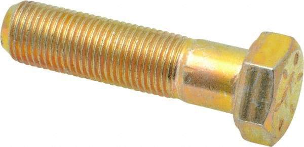 Made in USA - 1/2-20 UNF, 2" Length Under Head Hex Head Cap Screw - Partially Threaded, Grade 8 Alloy Steel, Zinc Yellow Dichromate Finish, 3/4" Hex - Eagle Tool & Supply