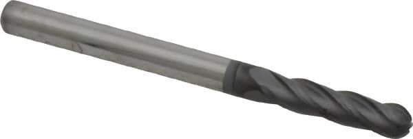 Niagara Cutter - 1/8" Diam, 1/2" LOC, 4 Flute Solid Carbide Ball End Mill - Diamond Finish, Single End, 1-1/2" OAL, 1/8" Shank Diam, Spiral Flute - Eagle Tool & Supply