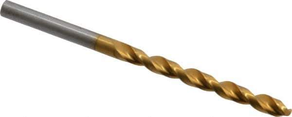 Guhring - #4 130° High Speed Steel Jobber Drill - TiN Finish, Right Hand Cut, Parabolic Flute, Straight Shank, 3-21/32" OAL, Standard Point - Eagle Tool & Supply