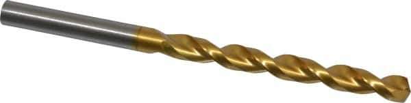 Guhring - Letter H 130° High Speed Steel Jobber Drill - TiN Finish, Right Hand Cut, Parabolic Flute, Straight Shank, 4-9/32" OAL, Standard Point - Eagle Tool & Supply