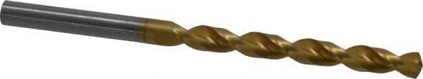 Guhring - Letter D 130° High Speed Steel Jobber Drill - TiN Finish, Right Hand Cut, Parabolic Flute, Straight Shank, 3-31/32" OAL, Standard Point - Eagle Tool & Supply