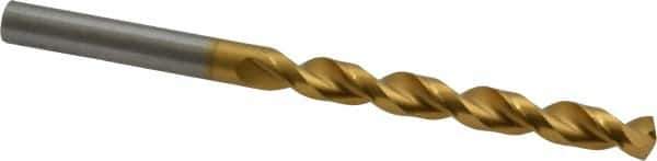 Guhring - Letter G 130° High Speed Steel Jobber Drill - TiN Finish, Right Hand Cut, Parabolic Flute, Straight Shank, 3-31/32" OAL, Standard Point - Eagle Tool & Supply