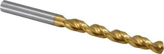 Guhring - Letter M 130° High Speed Steel Jobber Drill - TiN Finish, Right Hand Cut, Parabolic Flute, Straight Shank, 4-9/32" OAL, Standard Point - Eagle Tool & Supply